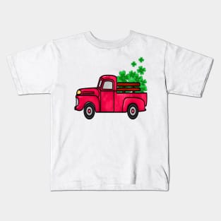 PINK St Patricks Day Kids Truck with shamrock Kids T-Shirt